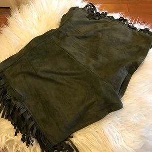 Forever 21 faux suede fringe olive shorts